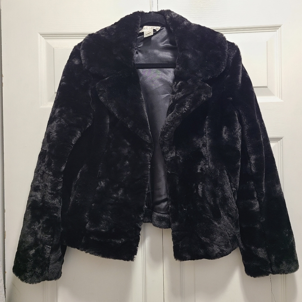 White House Black Faux Fur Coat Market Plush Black Teddy Jacket M